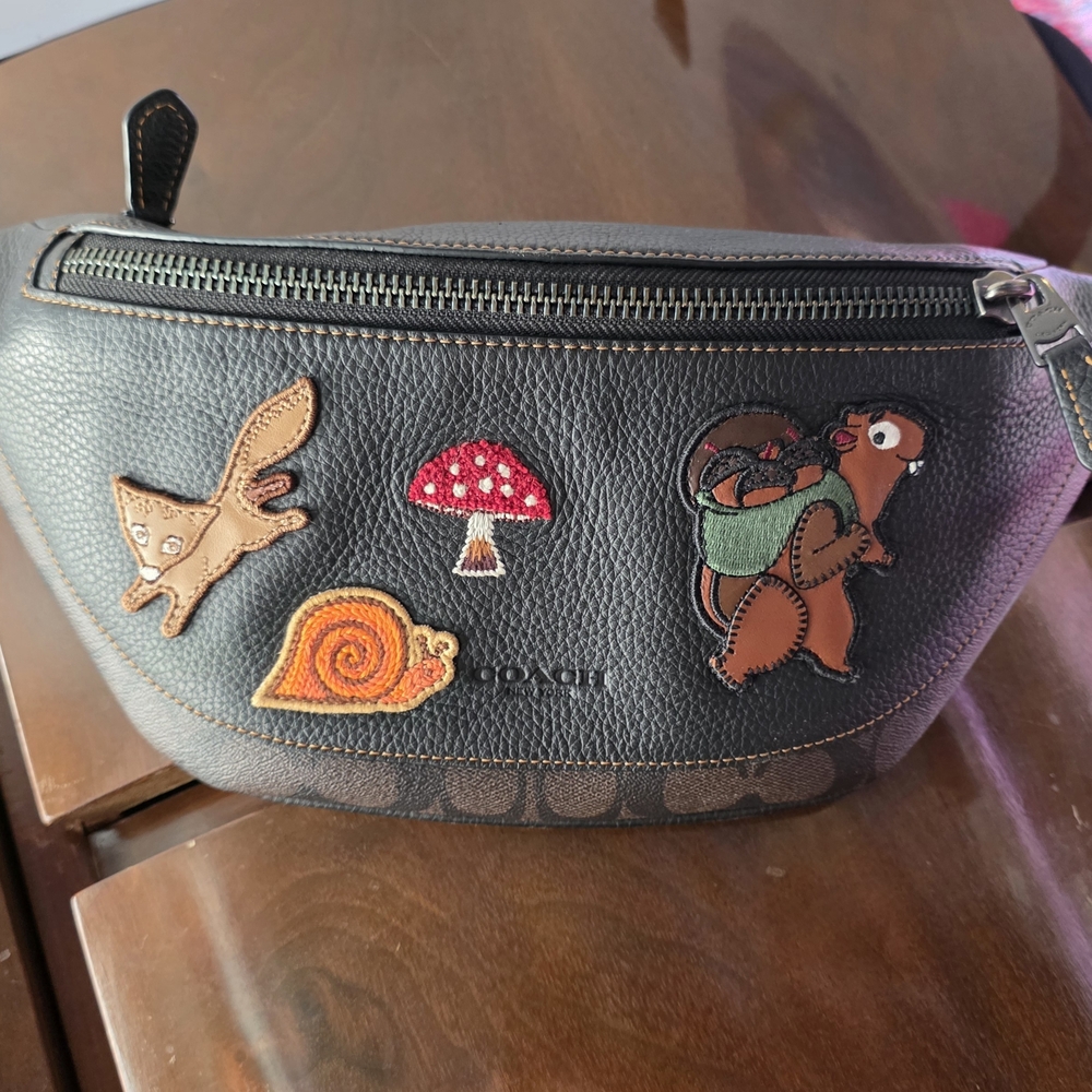 Coach Warren Leather Belt Bag with Animal Patches